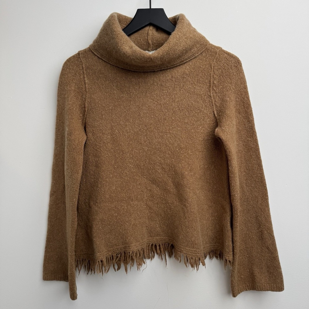 Anthropologie Akemi + Kin Turtleneck Sweater XS Brown Aruna Fringe‎ Hem Womens